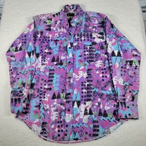 VTG Ruddock Bros Mens Large Western Shirt Purple Abstract Paint Splatter Cotton